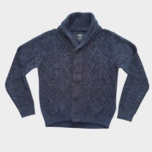 Xray Jeans Mens Cable Knit Shawl Collar Cardigan Sweater Blue Large Fisherman